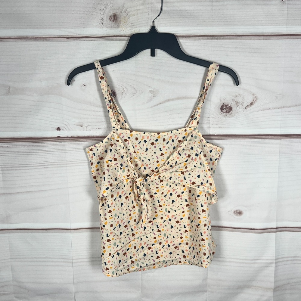 Madewell Top Womens Size 2 Yellow Printed Blouse Woven Tie Front Spaghetti Strap